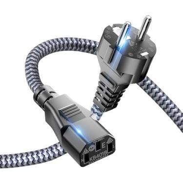 Imagem de Goalfish Cabo De Alimentação Europeu, Substituição Europlug Nylon Trançado (Cee 7/7 Para Iec60320 C13) Com Conector Monitores, Pc, Scanner, Tv, Impressora, Viagens E Muito Mais - 6,6 Pés