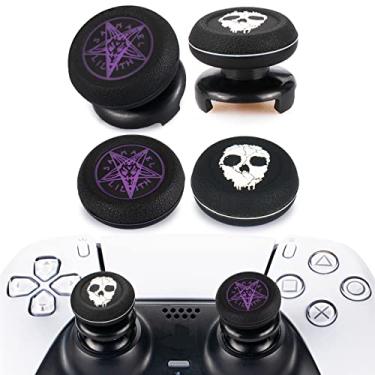 Imagem de PlayRealm Extensor De Joystick Fps X 2 E Capa Silicone Com Impressão Borracha Para Controle Ps5 Ps4 (Branco Fantasma Roxo Demoníaco)
