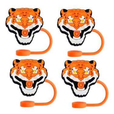 Imagem de Topos de palha de tigre para copos Stanley; tampas de palha de tigre compatíveis com Stanley copo de 30 e 1,134 g, topo de canudos reutilizáveis e de silicone para pontas de 0,4 polegadas/10 mm, 4