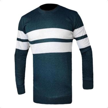 Imagem de Suéter Masculino Gola Redonda Poliamida Blusa Frio Listrado - Klizz, A