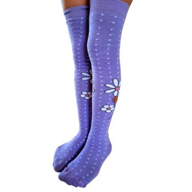Imagem de Meia infantil 7/8 azul/ flor 26-33 ref-016-097-c-40 - LEKE  MEIAS