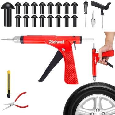 Imagem de Richcat Kit de reparo de perfuração de pneu sem câmara com plugue de cogumelo, repara furos e pneus furados para motocicletas, carros, caminhões, quadriciclos, kit de reparo de perfuração de arma