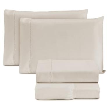 Imagem de Jogo de Cama Casal Padrão Percal 400 Fios Ponto Palito 04 Peças, Antiácaro, Não faz bolinha Toque Extra Macio – Palha