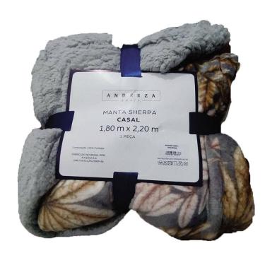 Imagem de Manta Sherpa Casal Andreza Flores Cinza