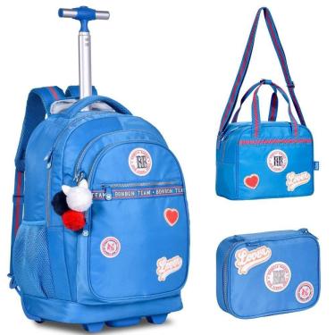 Imagem de Kit Mochila De Rodinhas Oficial Rebecca Bonbon Rb24008 Azul