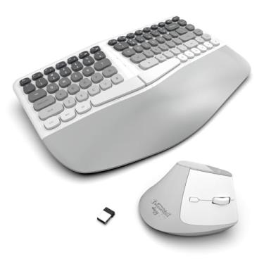 Imagem de Conjunto ergonômico de teclado e mouse sem fio cremoso conjunto de mouse silencioso com descanso de pulso para computador, laptop, PC, Mac, Windows