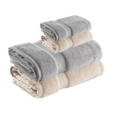 Imagem de Jogo de Toalha de Banho e Rosto Super Soft Zero Twist, 4 pe�as, Algod�o, Toque Macio, 500g/m�, Altihaus, Alta Absor��o, Durabilidade (Bege/Cinza)