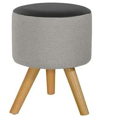 Imagem de Puff Duna Redondo Pés Palito (Cinza Linho c /Preto material sintético)
