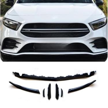 Imagem de Lábio do para-choque dianteiro do carro compatível com A-Class W177 2019+ divisor dianteiro difusor spoiler body kit acessórios para carro (preto brilhante)