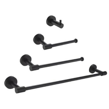 Imagem de Suporte de parede preto em aço inoxidável para toalhas, suporte para rolo de papel higiênico, gancho para roupão, escova de vaso sanitário, acessórios para banheiro (conjunto de 4 peças C)