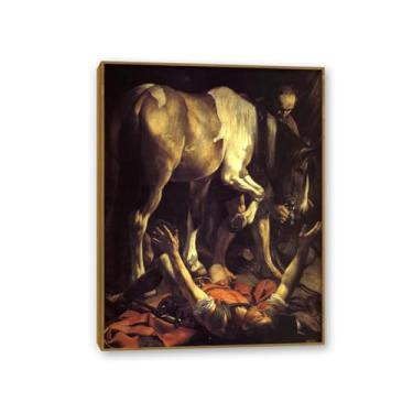 Imagem de Zeichn8u A Conversão de São Paulo por Caravagio Impressão de arte famosa em tela famosa reprodução de pintura barroca melhora a decoração de sua casa ou escritório Moldura teca de 90 x 70 cm