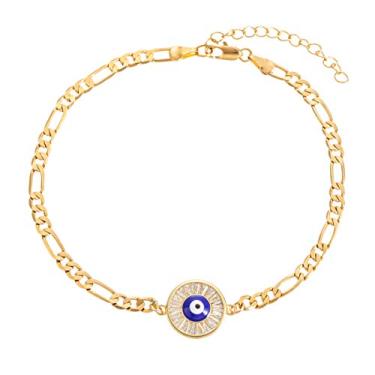 Imagem de Tornozeleira com pingente de mão Hamsa com olho turco para mulheres adolescentes, delicadamente feita à mão, pendurada lateralmente, ouro 14 quilates/prata 18 K, joia minimalista