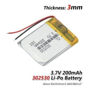Imagem de Bateria 200 Mah 3,7 V 3mm X 25mm X 30mm  2 Fios - bgb