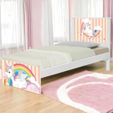 Imagem de Cama Solteiro com Cabeceira Adesivada Unicórnio Meigo - Kids Mobili