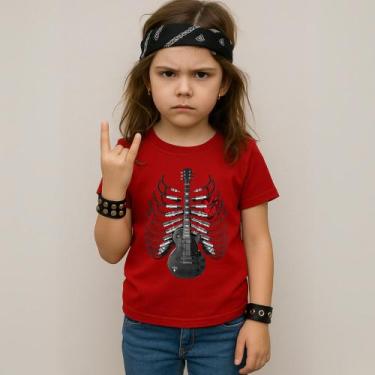 Imagem de Camiseta Infantil Unissex Estampada Costela Guitarra Coração 035 Blusa