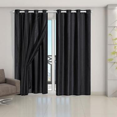 Imagem de Cortina Blackout com Voil PVC Blecaute com Voal Corta Luz para Sala Qu