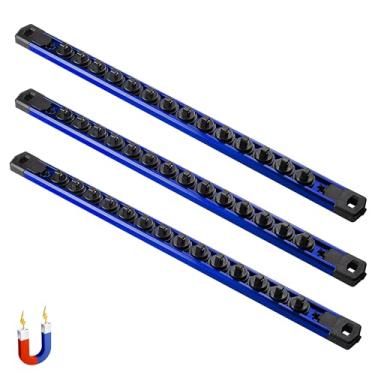 Imagem de ALOANES Organizador De Soquete Magnético 3 Peças, Trilhos Alumínio Resistentes, Kit Suporte Com Clipes Giratórios 360° Para Caixa Ferramentas, 1/4 Pol. X 42 (Azul)