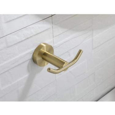 Imagem de Conjunto de banheiro dourado escovado - Toalheiro de parede com suporte para papel higiênico - Acessórios de aço inoxidável, gancho duplo para roupão