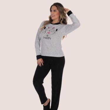 Imagem de Pijama Feminino Adulto Plush Quente Estampado - Victory, Preto, P