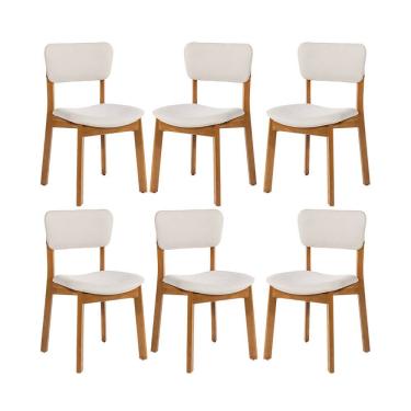 Imagem de Kit 6 Cadeiras de Jantar Frame em Madeira Estofada Camurça Bege Claro N12 RMI
