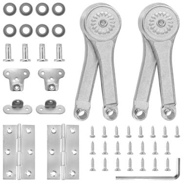 Imagem de 2 dobradiças para caixa de brinquedo, dobradiças de suporte de tampa de fechamento macio para caixas de brinquedos de madeira, armários e bancos de cedro vêm com 6 furos dobráveis de aço inoxidável
