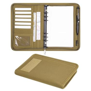 Imagem de Kosibate Fichário tático para cadernos com 80 folhas, fichário tático com zíper para pastas, bloco de notas recarregável de 6 anéis, capa de caderno militar militar à prova d'água (Cáqui, 18,5 x 25,7