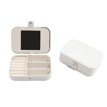 Imagem de Porta joias Grande Para Viagem Portátil Caixa Armazenamento para brincos, anéis, pulseira Generic e Bijuteria Com espelh (Branco)