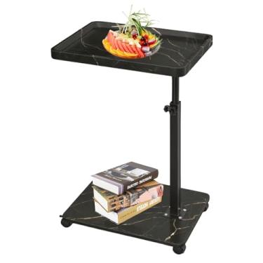 Imagem de Simcat Mesa de canto de mesa C, altura ajustável, mesa lateral em forma de C com rodas, bandeja de TV giratória de 360°, mesas laterais de sofá para pequenos espaços/sala de estar/quarto/banheira