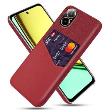 Imagem de Capa para Realme C67 4G,Anti-deslizamento,Proteção contra quedas de 360°,Resistência à impressão digital,Tela e caso de couro PU com 1 slot de cartão atrás-Red