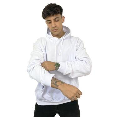 Imagem de Blusa Moletom Masculina Lisa com Capuz Canguru - Prime Star, Branco