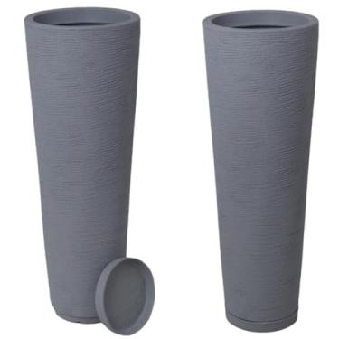 Imagem de Kit 2 Vasos Decorativos Para Sala Texturizados Vaso Planta Ideal Para Plantio e Cultivo(cinza grafiato,kit 2 unidades)