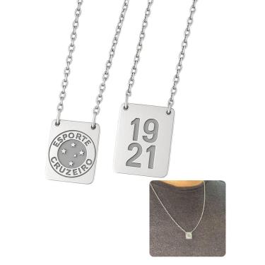 Imagem de Cordão Colar Escapulário 60Cm Prata Unissex Time Pingente