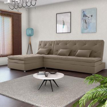 Imagem de Conjunto para Sala Penelope Sofá-cama 3 Lugares com Chaise reclinável Veludo Marrom Claro - Matrix