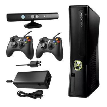 Imagem de Console Xbox 360 4GB Standard Cor Matte Black + Kinect + 2 Controles com fio-Unissex