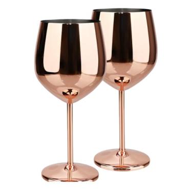 Imagem de Conjunto 2 Taças de Vinho Inox, 550ml. Luxo. Casamento às Cegas, 21,5x7,5cm. Dourada, Prata e Rosé (Rosé)