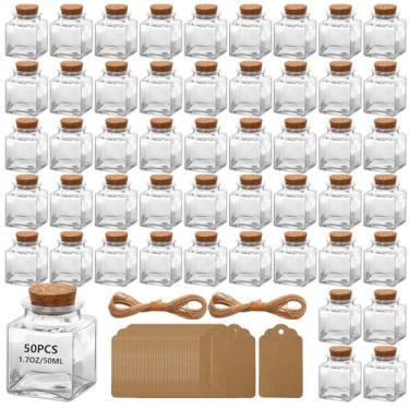 Imagem de 25 minigarrafas de vidro de 50 ml, frascos pequenos de 50 ml, frascos com rolhas de cortiça de madeira, garrafas de desejos, garrafa de mensagem para lembrancinhas de casamento, lembrancinhas de chá