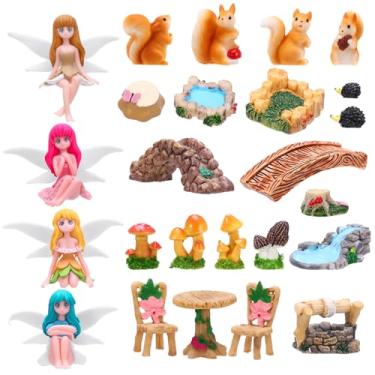 Imagem de GGSTDDUP 25 peças de acessórios de jardim de fadas, ornamentos de jardim em miniatura, decorações de paisagem, mini figuras de fadas, conjunto de móveis de plantas de animais para terrário faça você