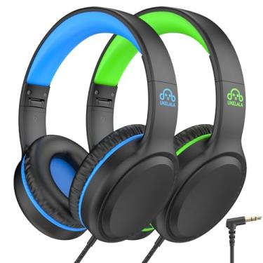 Imagem de UKELALA Fones De Ouvido Com Fio U2, 2 Peças, Para Crianças, Meninos E Meninas, Supra-Auriculares, Viagem Escolar, Leve, Portátil, Compatível Tablet, Laptop, Adultos, Estudantes, Verde Azul