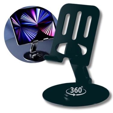 Imagem de Suporte Universal Celular Mesa Alumínio Base Rotativa 360° Ajustável Dobrável para Smartphones, iPhone, iPad e Tablets Estável e Antiderrapante Premium Metal (Preto)