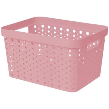 Imagem de Cesto Organizador Trama Rattan 17 Litros Multiuso Armario Guarda-Roupa (Rosê)