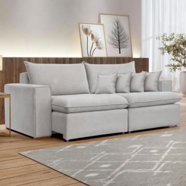 Imagem de Sofá 3 Lugares Barcelona Retrátil Linho/Gelo - Celflex, Cinza Claro