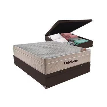 Imagem de Cama Box Baú Casal Marrom Colchão Molas Ensacadas Airtech Spring 138x188 - Ortobom