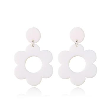 Imagem de Brincos de argola de acrílico branco retrô dos anos 70, acessórios para mulheres, joias dos anos 70, roupas de discoteca para mulheres, Large, Resina, Sem pedra preciosa