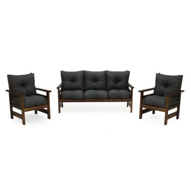 Imagem de Conjunto Sofá Havaí 3 Lugares + 2 Poltronas De Madeira Com Almofadas Confortáveis - Cinza