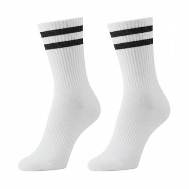 Imagem de Kit 3 Pares de Meia Listrada Algodão Cano Médio Alto Academia Cross Sk