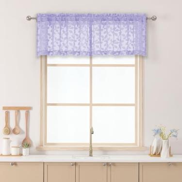 Imagem de Chyhomenyc Cortinas de cozinha curtas roxas claras para janelas de 35,5 cm de comprimento, 2 peças, cortinas curtas de cozinha com filtro de luz, cortina pequena para sala de estar, quarto, porão