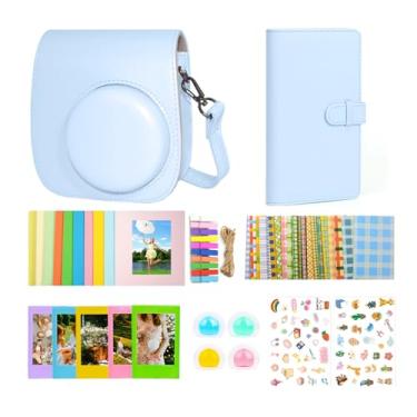 Imagem de Kit de acessórios Instant Mini 12 compatível com Fujifilm Instax Mini 12, inclui mini 12 capas + álbum de fotos e molduras + adesivo DIY + moldura para pendurar na parede + filtros (azul pastel)
