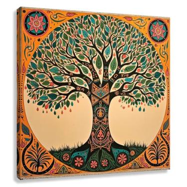 Imagem de Árvore da Vida Arte de parede Impressão em tela Natureza Harmonia Decoração de sala de estar Tons quentes 50x50cmx1