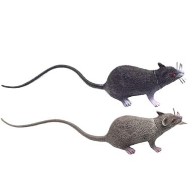 Imagem de Mouse falso, 2 peças, rato falso de 20 x 5 cm, rato realista assustador com cauda longa, rato de plástico PVC multiuso para brincadeiras, brinquedos de gato, decorações de Halloween, brinquedos de