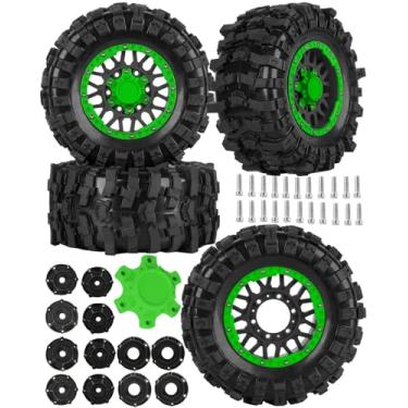 Imagem de hopsupRC 12mm/14mm/17mm RC Truck Wheel Tires for 1/10 Rustler Stampede Hoss,Granite Vorteks Big Rock,Axial Losi Redcat Rc4wd,Hard Plastic RC Truck Tires,RC Monster Truck Car Wheels,4PCS Green